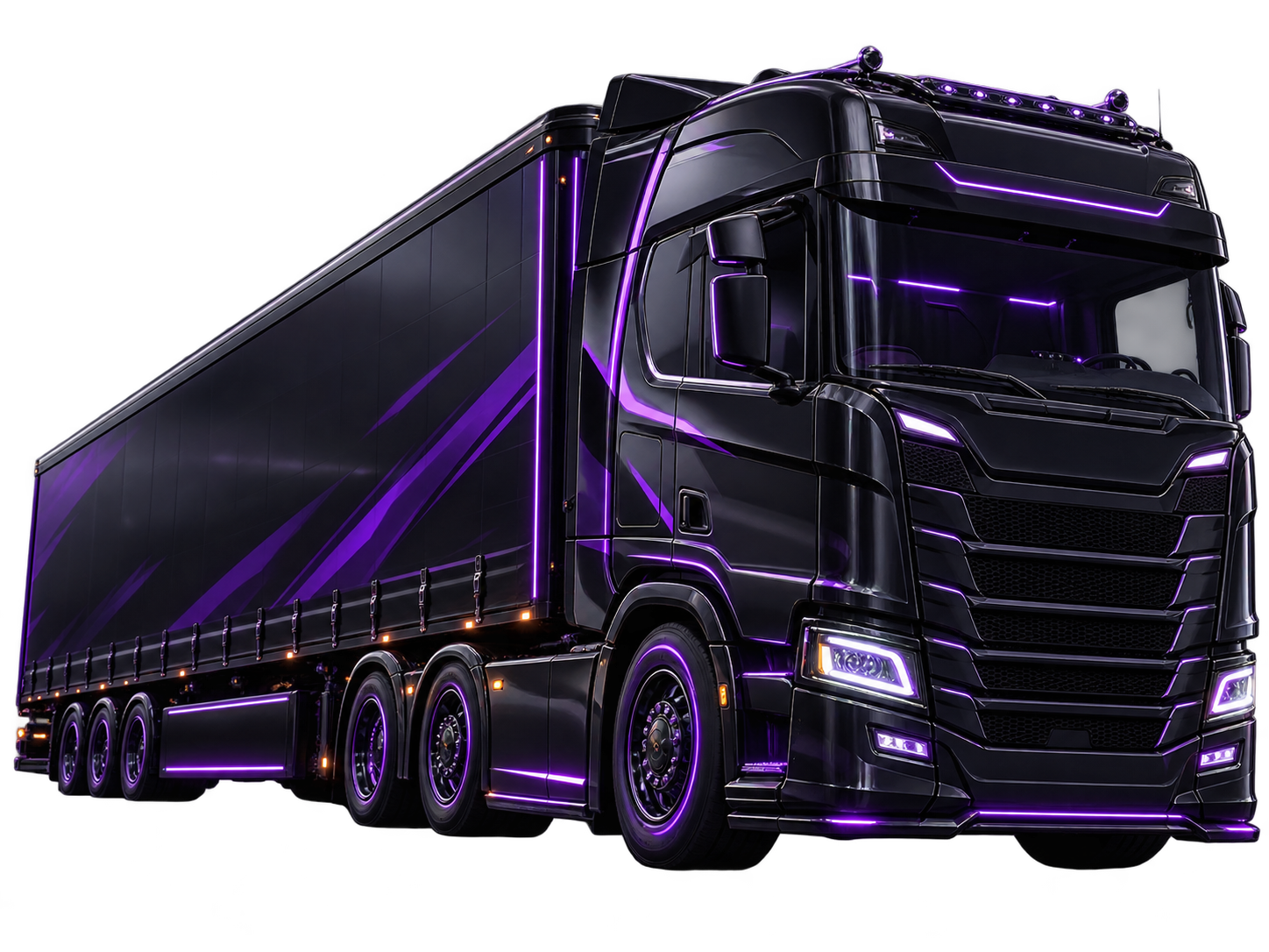 Schwarz-lila beleuchteter Truck von Arcane Logistik